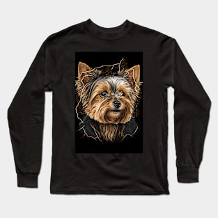 Super Cute Yorkshire Terrier Puppy Portrait Long Sleeve T-Shirt